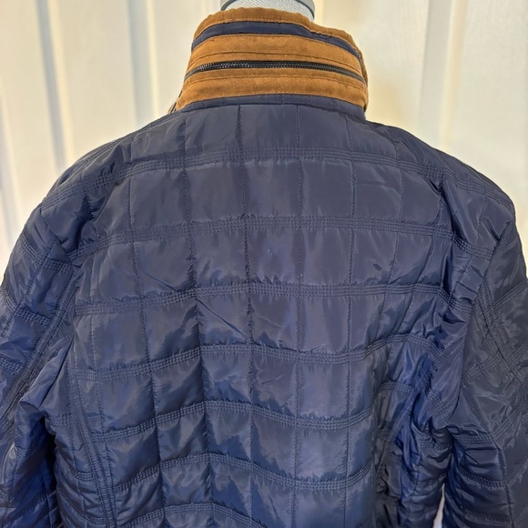 DE-NIKO Milano Men’s Lightweight Navy With Brown Trim Zip Up Jacket With Pockets - Picture 5 of 15